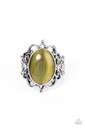 Green Moonstone Ring Stretch with Silver Adjustable Ring Band - Radiantly Reminiscent