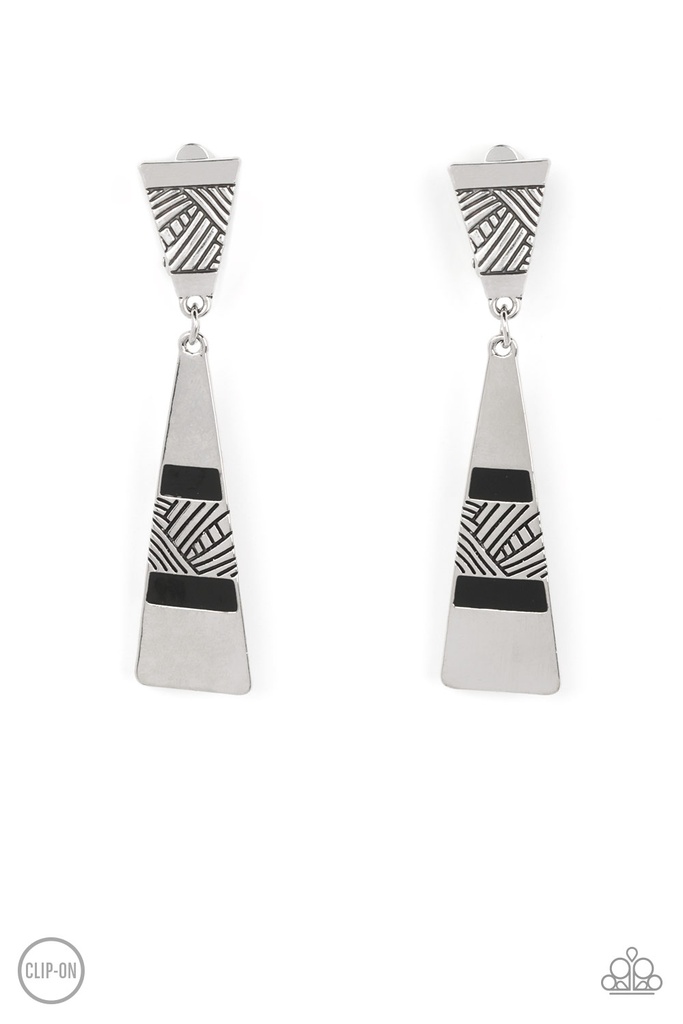 Clip-On Earrings Black and Silver Dangle - Safari Seeker