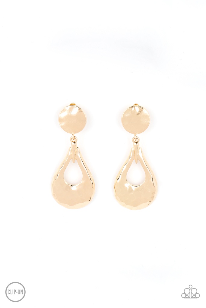 Clip-on Earrings Gold Hammered Metal - Metallic Magic