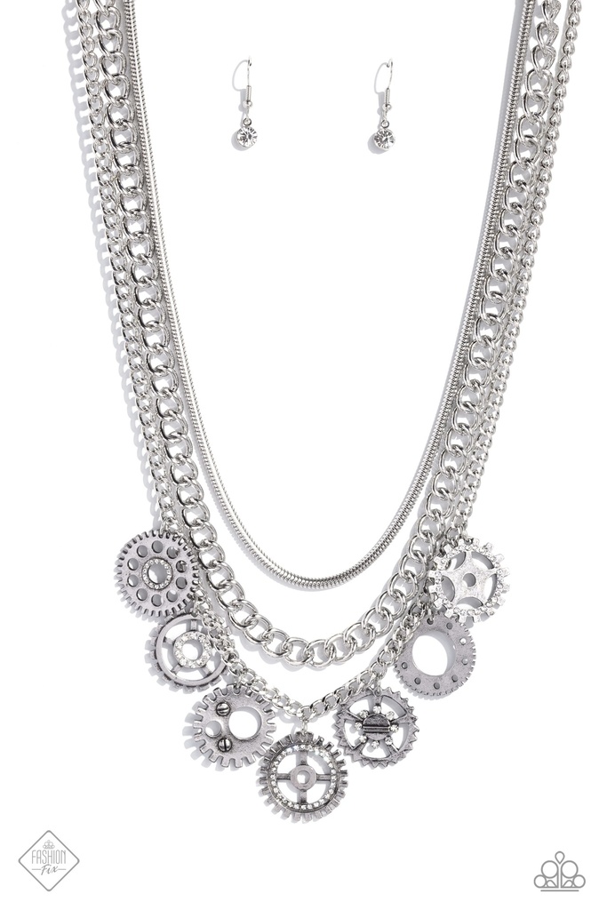 Industrial Jewelry Set in Silver with Crystals - Fashion Fix - Steampunk