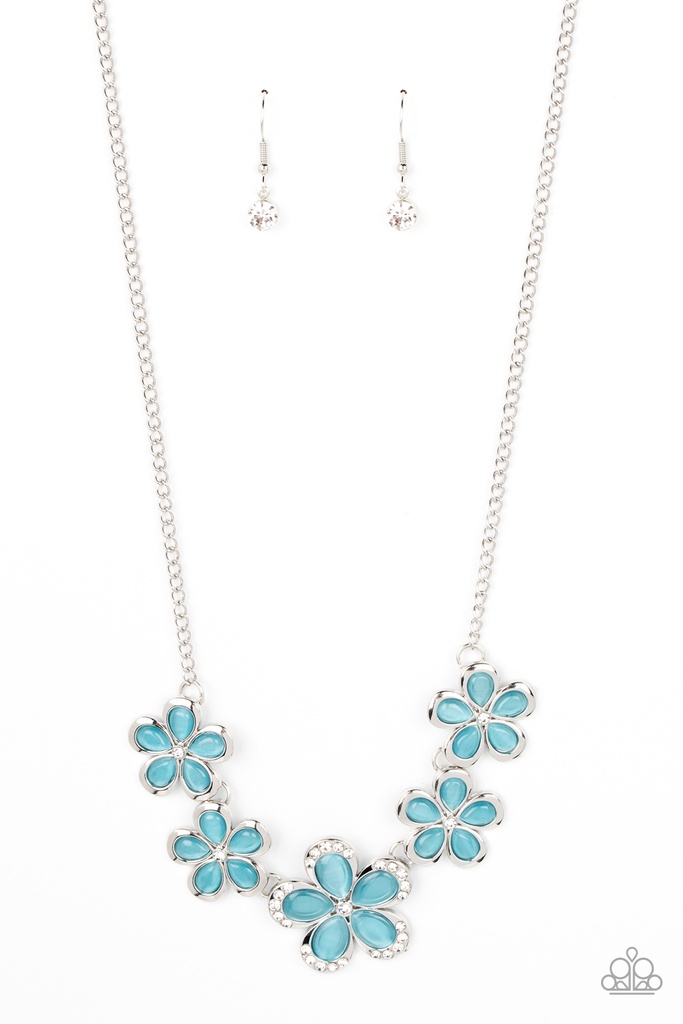 Blue Moonstone Daisy Necklace with Crystals in Silver - Garden Daydream