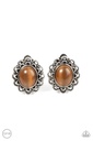 Brown Moonstone Clip On Earrings with Silver Frame - Garden Gazebo