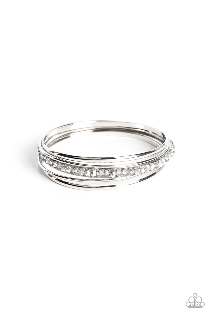 Smokey and Hematite Crystals Silver Bangle Bracelet Set - Prismatic Pizazz