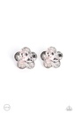 Pink Pearl Clip On Earrings in Silver Flower - Miami Magic