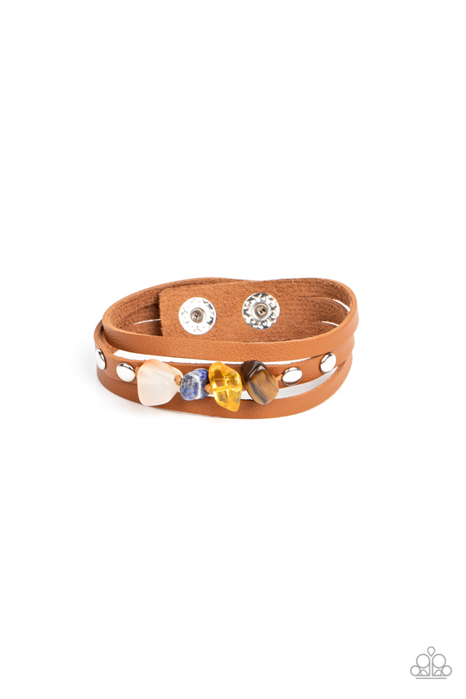 Leather Bracelet Wrap with Tiger's Eye, Citrine, Lapis Lazuli and Quartz Stones - Creek Cache