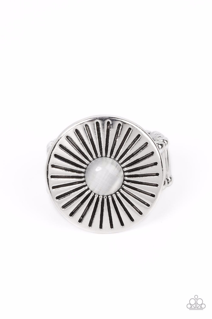 White Moonstone Stretch Ring with Silver Adjustable Ring Band - Everglade Eden