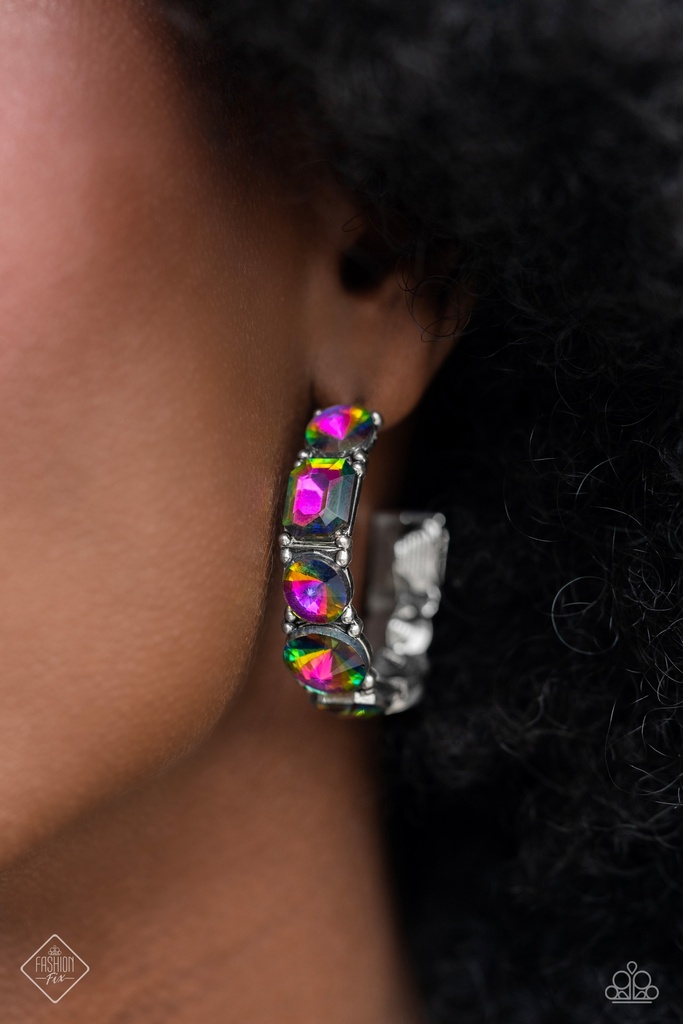 Oil Spill Jewelry Set in Silver with Crystals - Fashion Fix - Radiating Bow