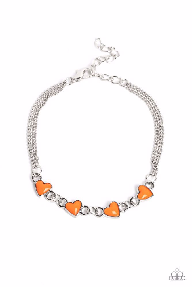 Heart Pendants Bracelet in Orange and Silver Clasp - Smitten Sweethearts