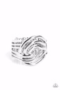 Silver Stretch Ring with Asymmetrical Design in Adjustable Ring Band - Interlocked Insignia