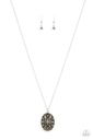 Pendant Necklace Dark Green Moonstone Floral Cage in Silver - Venice Vacation
