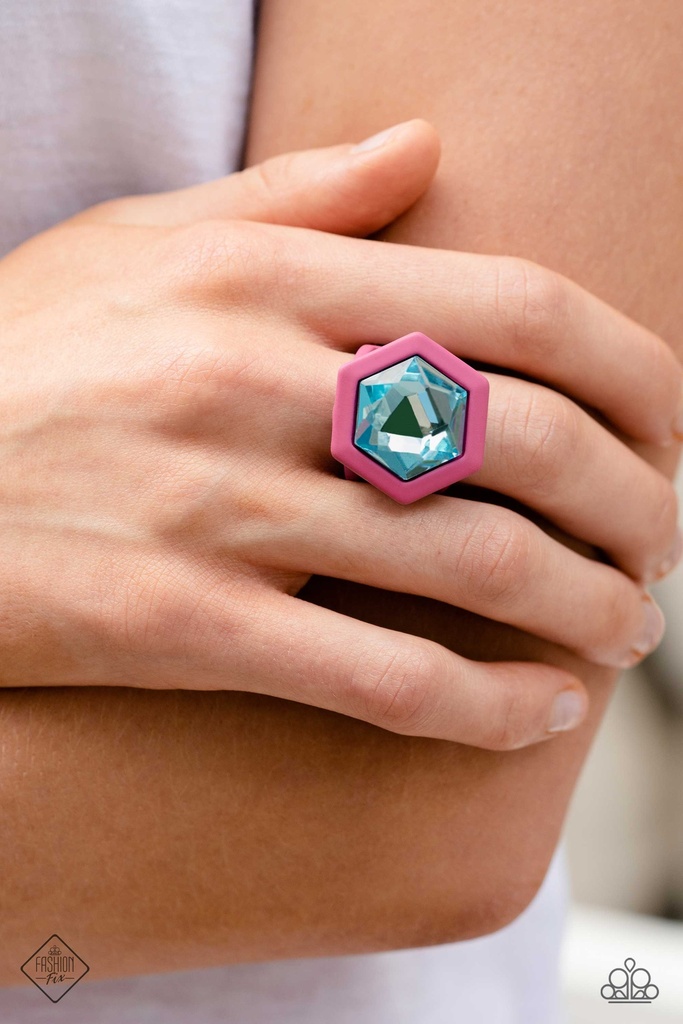 Oversized Gem Jewelry Set in Silver with Blue and Pink Crystals - Fashion Fix - Evolving Elegance