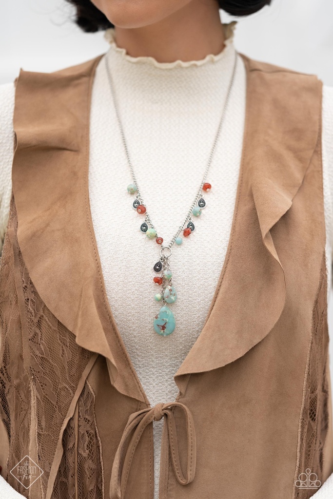 Earthy Blue Stone Jewelry Set in Silver with Brown Beads - Fashion Fix - Natural Rustic