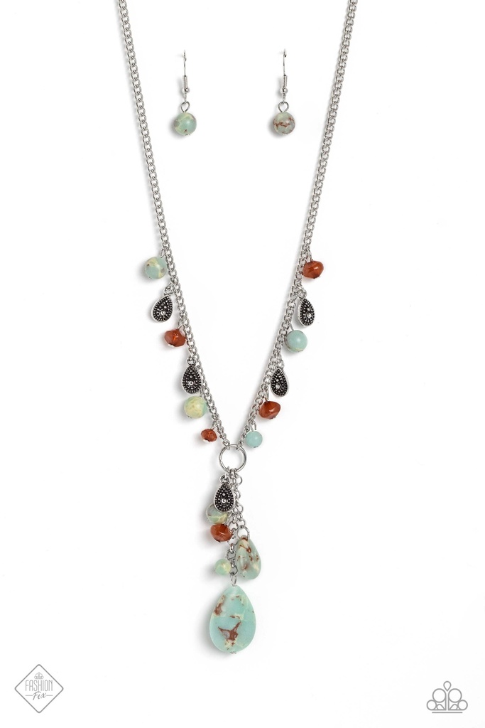 Earthy Blue Stone Jewelry Set in Silver with Brown Beads - Fashion Fix - Natural Rustic