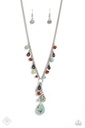 Earthy Blue Stone Jewelry Set in Silver with Brown Beads - Fashion Fix - Natural Rustic
