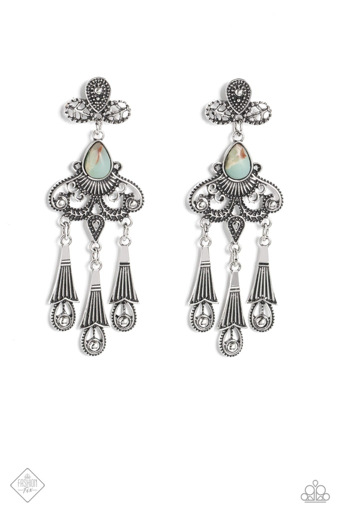 Earthy Blue Stone Jewelry Set in Silver with Brown Beads - Fashion Fix - Natural Rustic