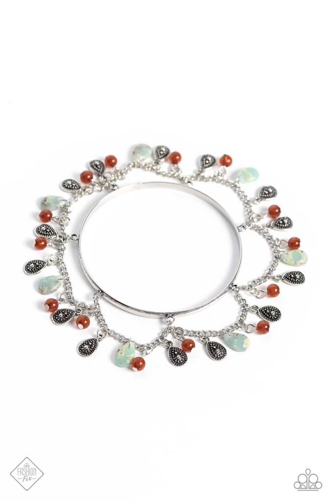 Earthy Blue Stone Jewelry Set in Silver with Brown Beads - Fashion Fix - Natural Rustic