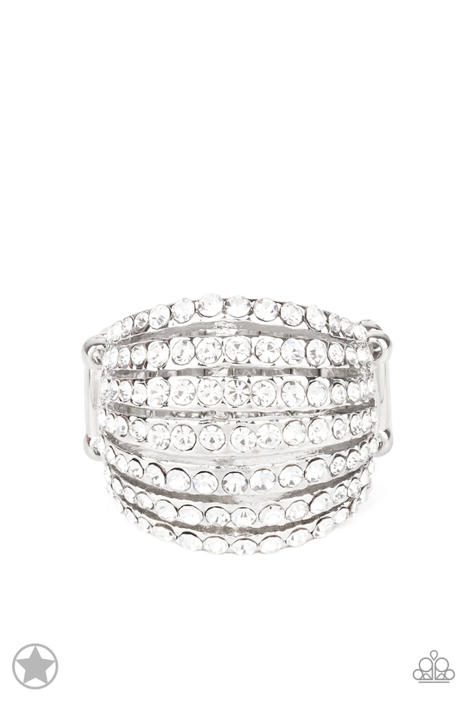 Crystal Stretch Ring in Silver Adjustable Ring Band - Blinding Brilliance