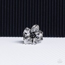 Flower Stretch Ring with Black Crystal in Silver Adjustable Ring Band - Tropical Treat