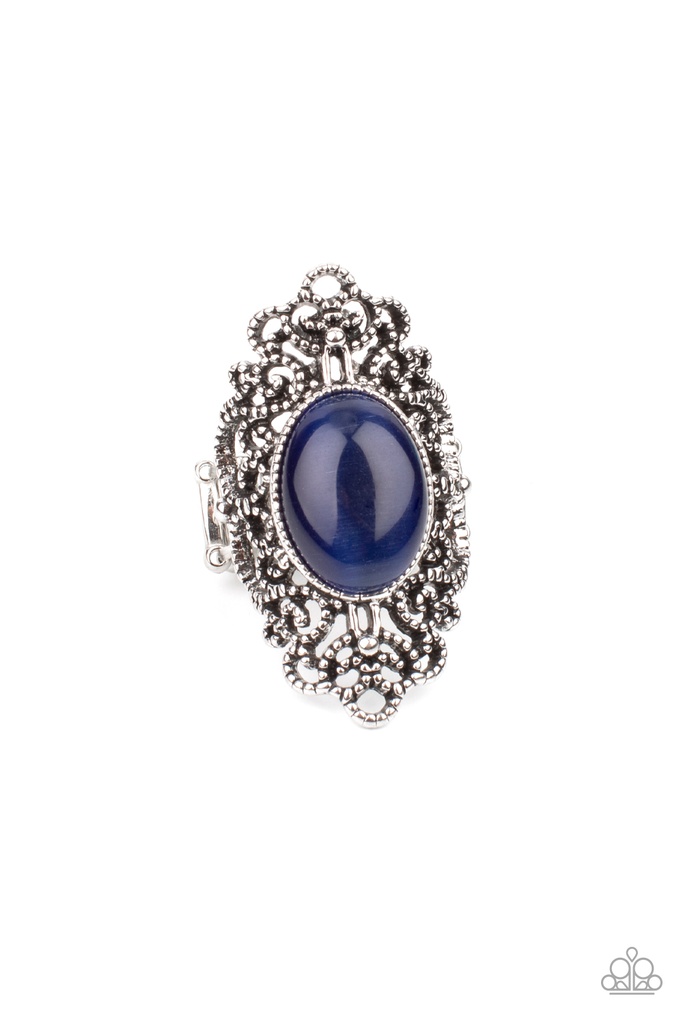 Blue Moonstone Stretch Ring in Silver Adjustable Stretch Band - Once Upon a Meadow