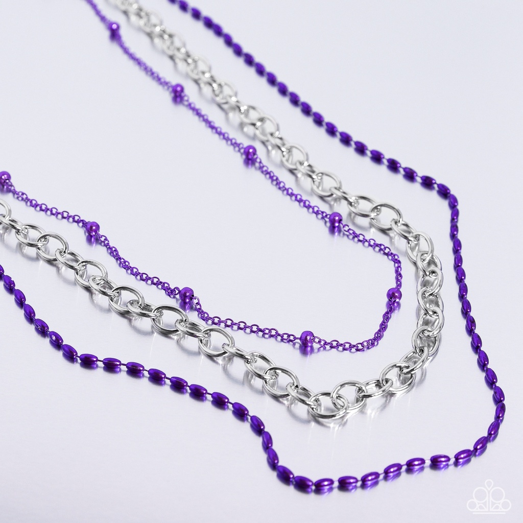 Purple Necklace Layered with Silver Chain - Mardi Gras Mayhem