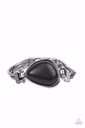 Black Stone Bracelet in Silver Chain Fold Over Clasp - Badlands Bounty