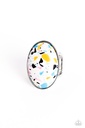 White Terrazzo Stone Stretch Ring in Silver Adjustable Ring Band - Terrazzo Tease