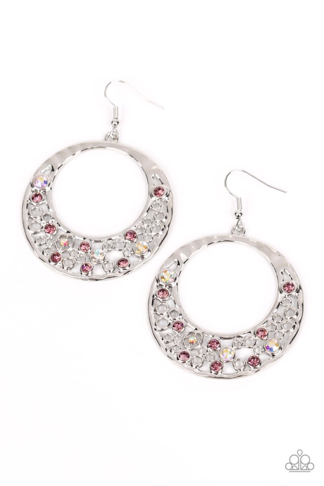 Iridescent and Purple Crystal Earrings in Silver Dangle - Enchanted Effervescence