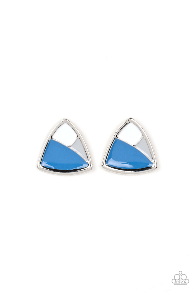 Asymmetric Earrings Triangle Post in Blue and White - Kaleidoscopic Collision