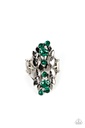 Statement Knuckle Stretch Ring with Hematite and Green Crystals in Silver Adjustable Ring Brand - Smoky Smolder