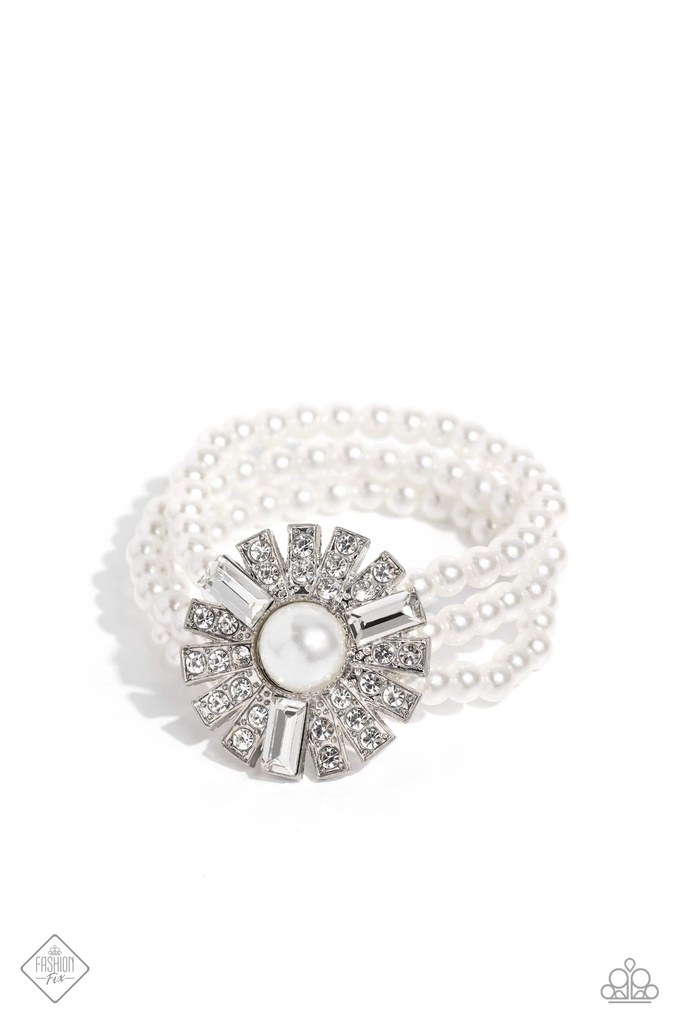 White Pearl Bracelet Stretch with Crystals - Gifted Gatsby