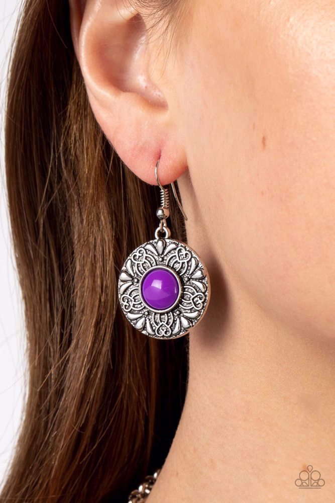 Flower Necklace Purple Beads in Silver - Garden Glade