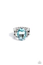 Statement Stretch Ring with Blue Prismatic Crystal in Silver Adjustable Ring Bandl - Prismatically Pronged