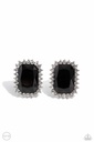 Clip On Earrings in Black Emerald Cut Gem and White Crystals Non-Pierced Earrings - Insta Famous