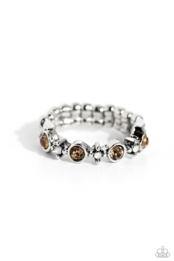 Dainty Stretch Ring with Opal and Topaz Crystals - Modestly Modern