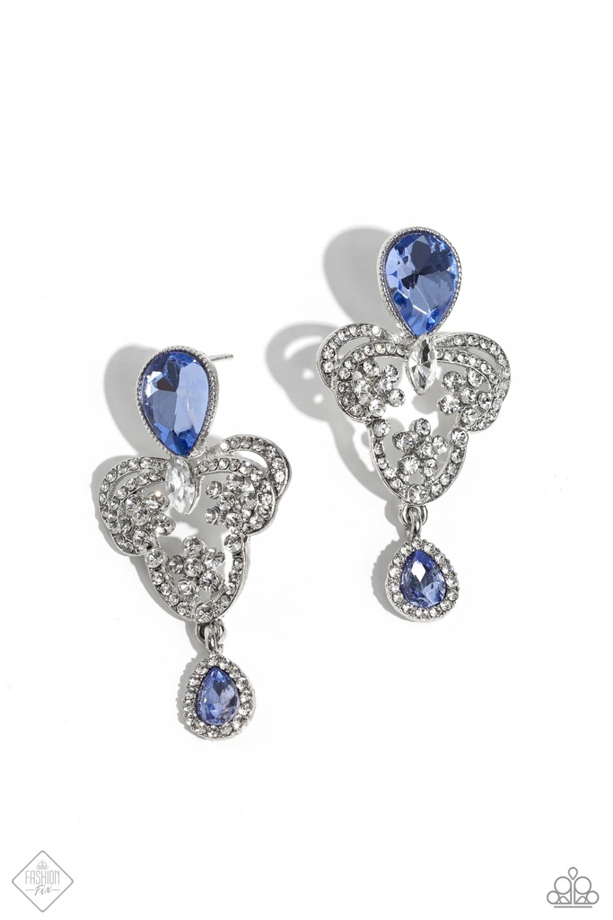 Chandelier Statement Jewelry Set Elegant Style with White and Blue Crystals - Fashion Fix - Majestic Elegance