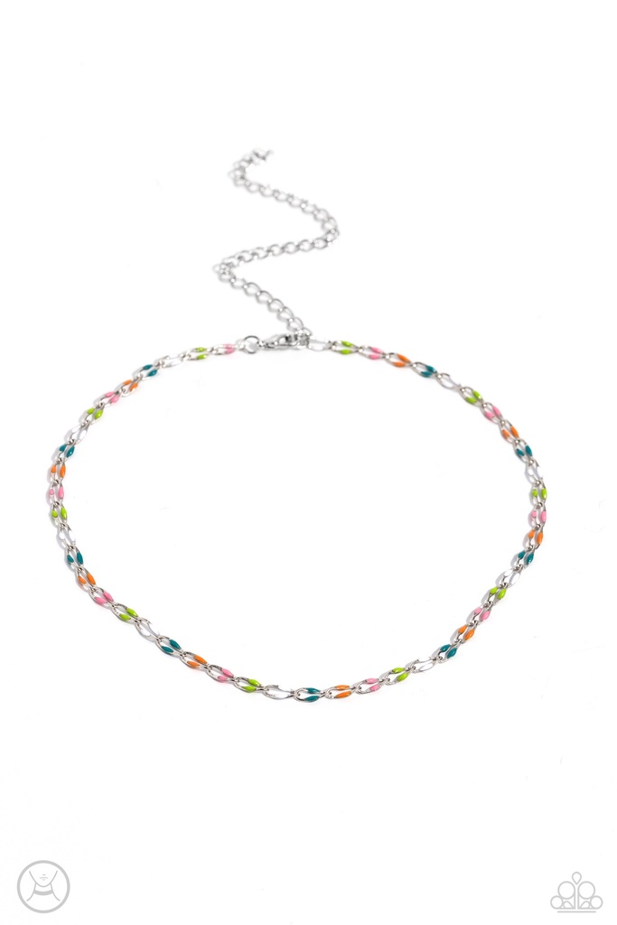 Trendy Multi Color Chocker Necklace in Silver Chain - Admirable Accents
