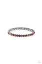 Stretch Bracelet Red Bead Flower Dainty Silver Frame - Floral Fast Lane