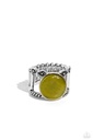 Stretch Ring with Green Moonstone on Silver Adjustable Ring Band Stretchy Jewelry - Clairvoyantly Cat's Eye