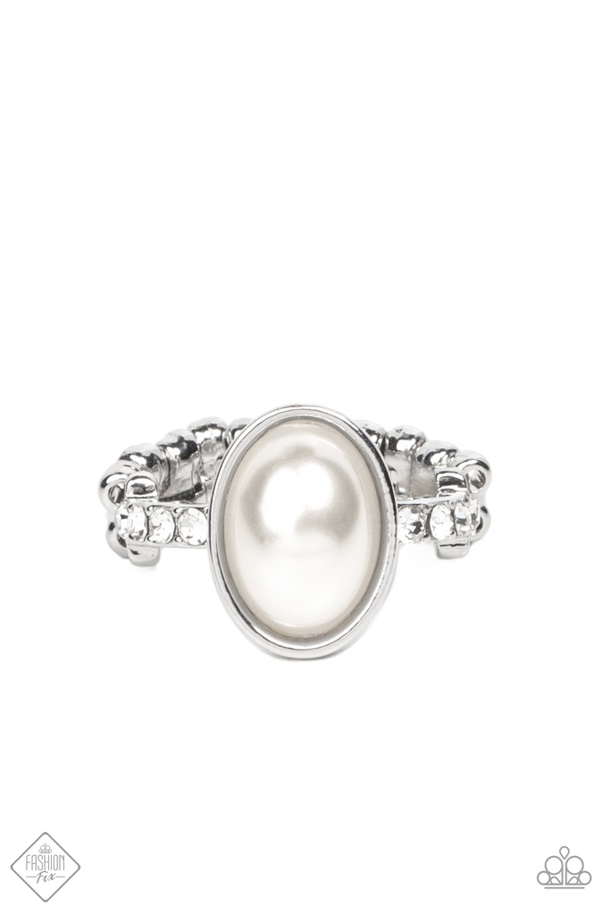One Day at a Showtime - White Pearl and Silver Stretch Ring