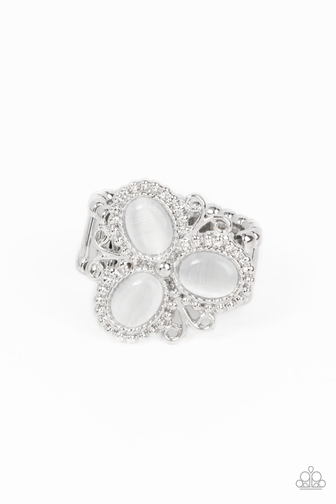 White Moonstone Ring with Silver Stretch Ring Band - Bewitched Blossoms