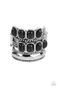 Mojave Monument - Black Stone and Silver Stretch Ring
