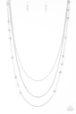 Long Necklace Layered with White and Silver Beads - Colorful Cadence