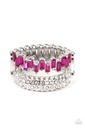 Pink Stretch Ring with Crystals Layered Style and Silver Adjustable Ring Band - Hold Your CROWN High