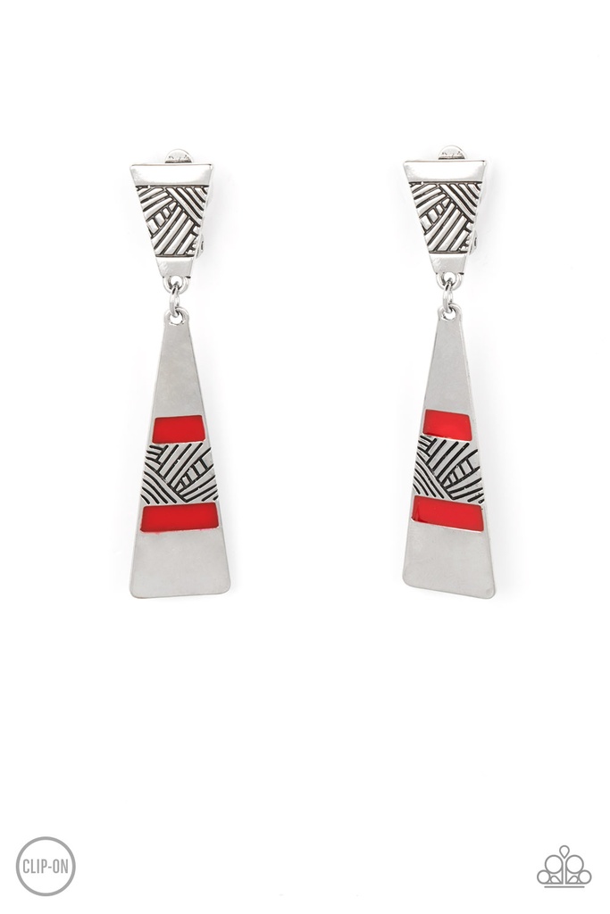 Clip-On Earrings Red and Silver Dangle - Safari Seeker