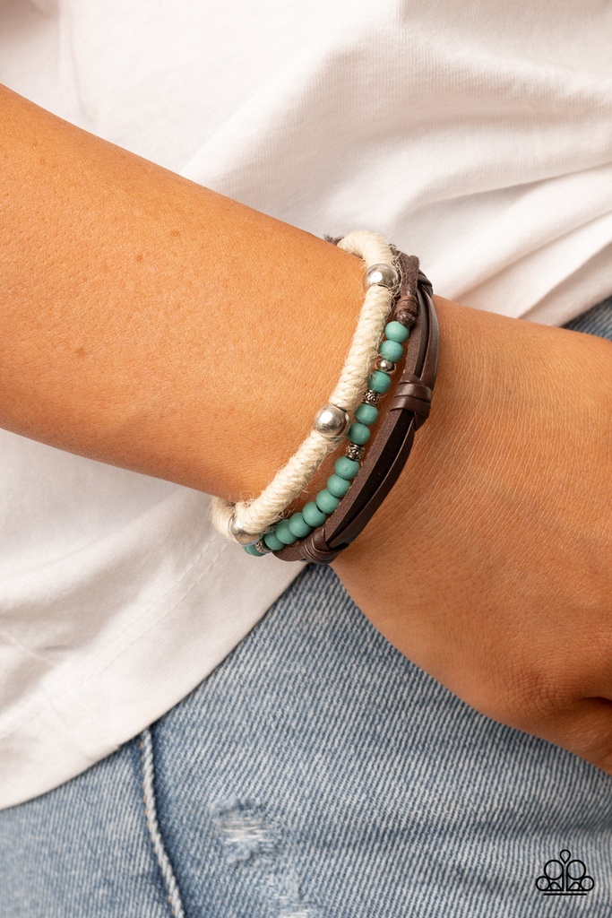 Turquoise Bracelet with Wood and Leather - Timber Trail