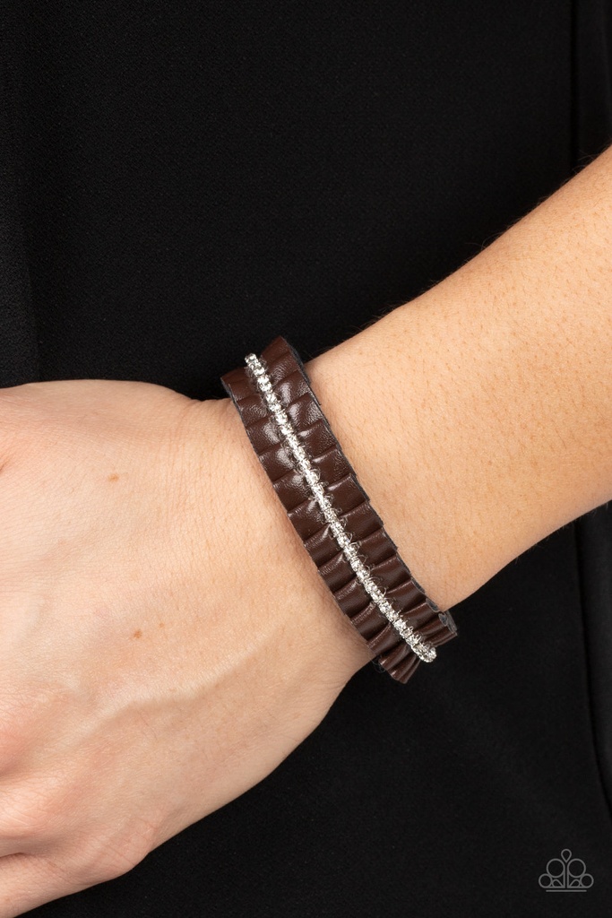 Leather Bracelet Urban with Crystals - Brown - Pretty, Pretty PLEATS
