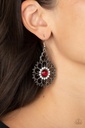 Red Moonstone Earrings in Flower Silver Frame - Floral Renaissance