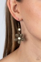 Western White Stone Earrings Brass Flower Dangle - Free-Spirited Flourish