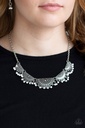Tribal Necklace Half Moon in Silver with White Beads - Boho Baby