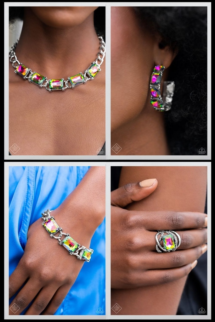 Oil Spill Jewelry Set in Silver with Crystals - Fashion Fix - Radiating Bow